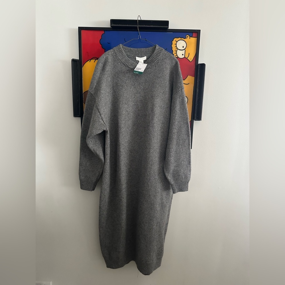 H&M Heather Gray Knit Pullover Maxi Oversized Sweater Dress